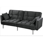 Divano letto convertibile, divano estraibile in velluto, design trapuntato in stile medievale, gambe in metallo.