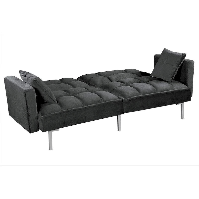 Divano letto convertibile, divano estraibile in velluto, design trapuntato in stile medievale, gambe in metallo.