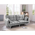 Divano letto convertibile, divano estraibile in velluto, design trapuntato in stile medievale, gambe in metallo.