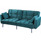 Divano letto convertibile, divano estraibile in velluto, design trapuntato in stile medievale, gambe in metallo.