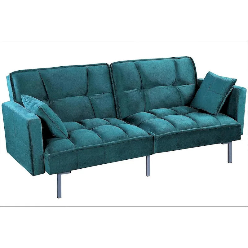 Divano letto convertibile, divano estraibile in velluto, design trapuntato in stile medievale, gambe in metallo.