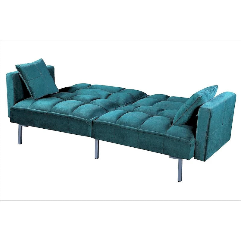 Divano letto convertibile, divano estraibile in velluto, design trapuntato in stile medievale, gambe in metallo.