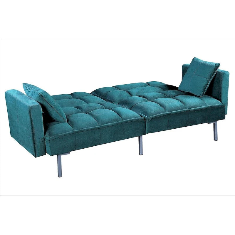 Divano letto convertibile, divano estraibile in velluto, design trapuntato in stile medievale, gambe in metallo.