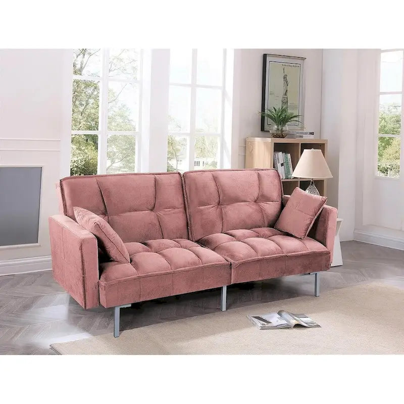 Divano letto convertibile, divano estraibile in velluto, design trapuntato in stile medievale, gambe in metallo.