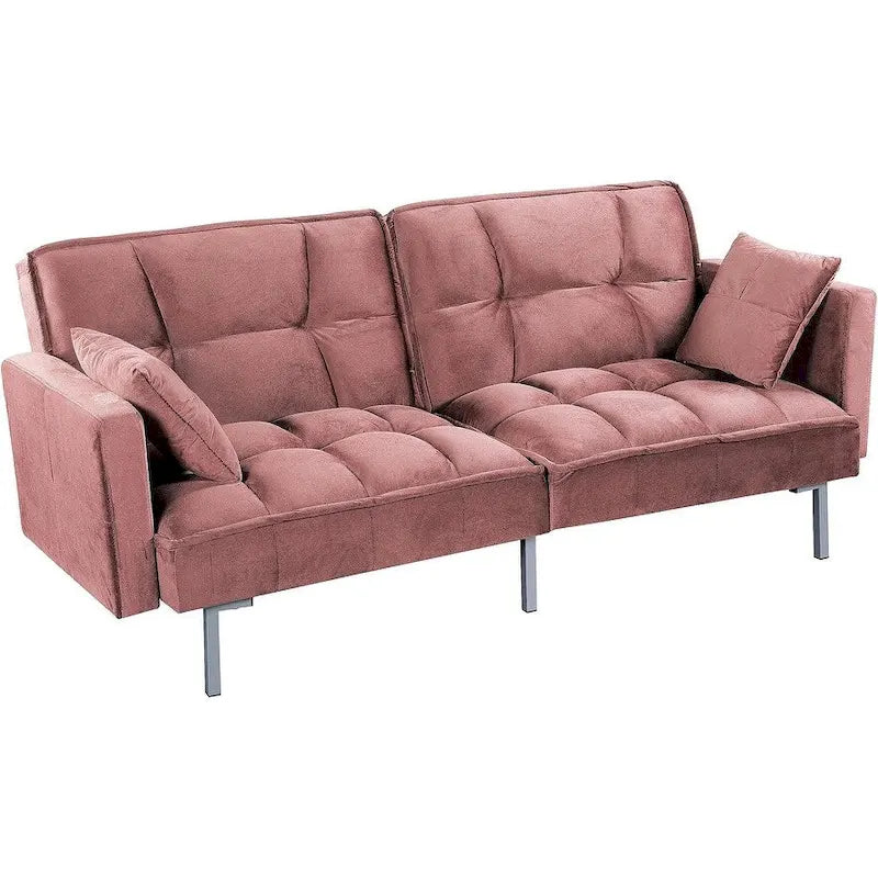 Divano letto convertibile, divano estraibile in velluto, design trapuntato in stile medievale, gambe in metallo.