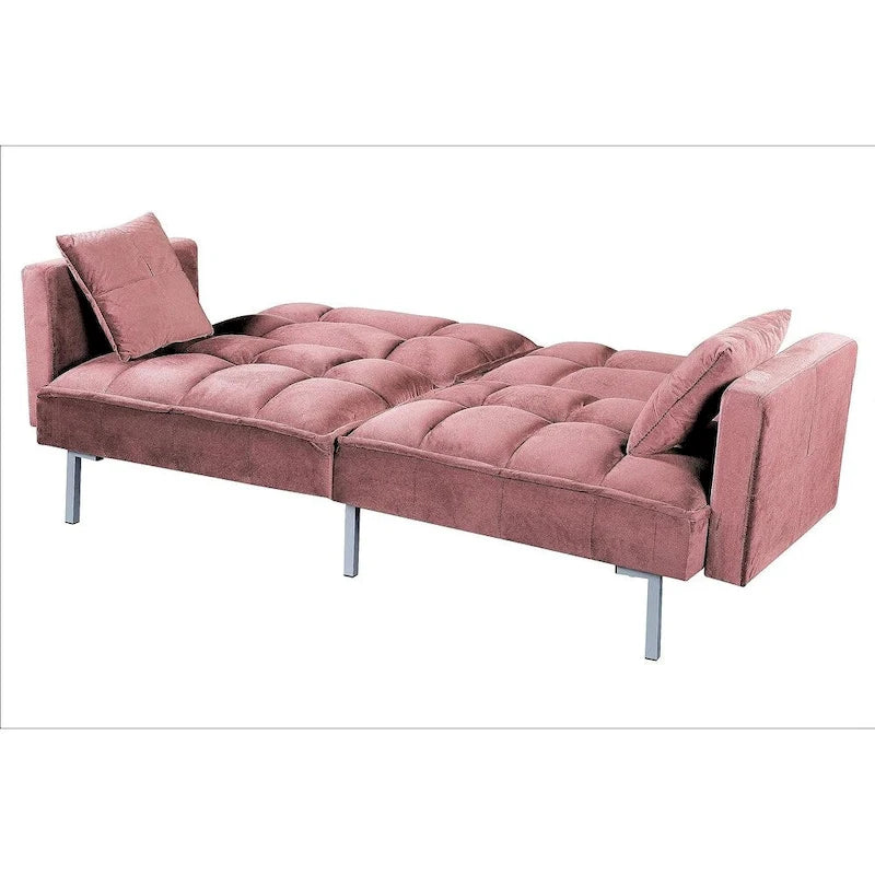 Divano letto convertibile, divano estraibile in velluto, design trapuntato in stile medievale, gambe in metallo.