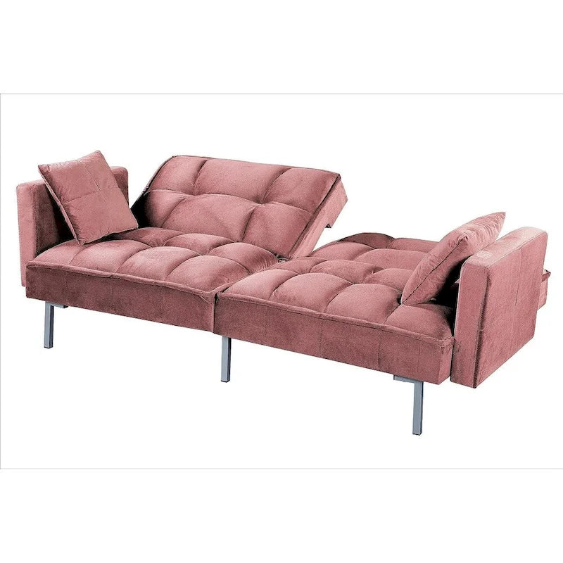 Divano letto convertibile, divano estraibile in velluto, design trapuntato in stile medievale, gambe in metallo.