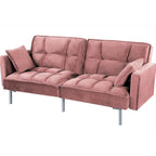 Divano letto convertibile, divano estraibile in velluto, design trapuntato in stile medievale, gambe in metallo.