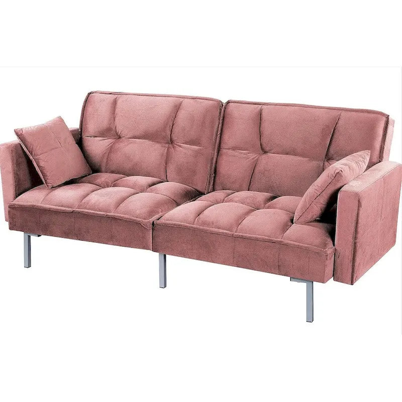Divano letto convertibile, divano estraibile in velluto, design trapuntato in stile medievale, gambe in metallo.