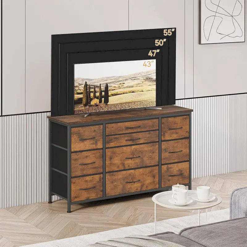 Comò da camera da letto con 10 cassetti grandi per mobile TV lungo 55 - 55 pollici