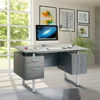 Scrivania per computer moderna e di lusso, elegante, grigia, con vani contenitori