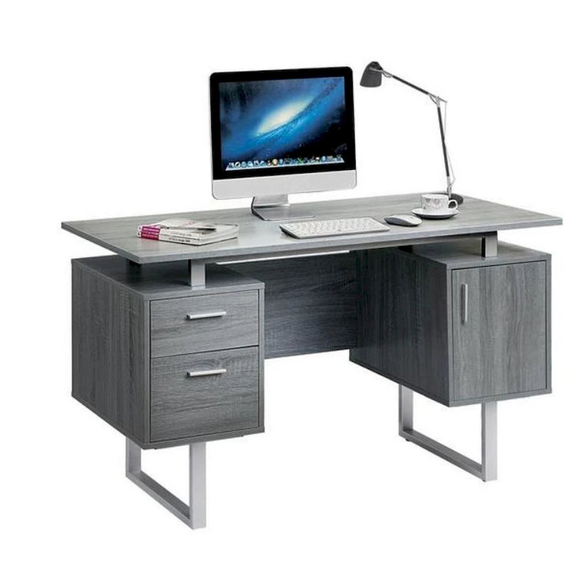 Scrivania per computer moderna e di lusso, elegante, grigia, con vani contenitori