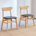 Set di 2 sedie da pranzo in legno con piccolo schienale curvo e cuscino in PU