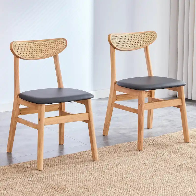 Set di 2 sedie da pranzo in legno con piccolo schienale curvo e cuscino in PU