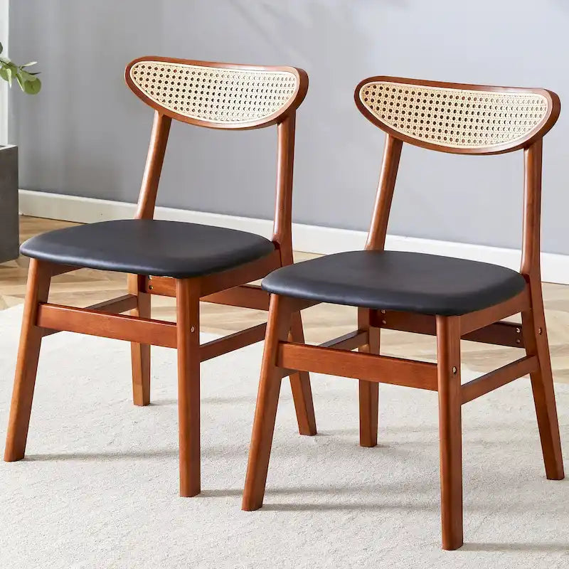 Set di 2 sedie da pranzo in legno con piccolo schienale curvo e cuscino in PU