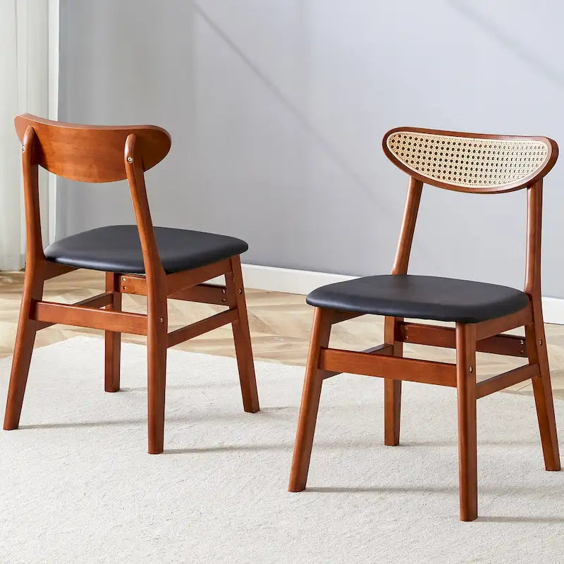 Set di 2 sedie da pranzo in legno con piccolo schienale curvo e cuscino in PU