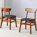 Set di 2 sedie da pranzo in legno con piccolo schienale curvo e cuscino in PU