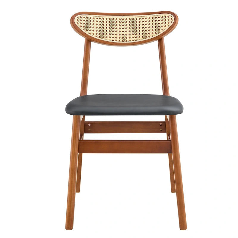 Set di 2 sedie da pranzo in legno con piccolo schienale curvo e cuscino in PU