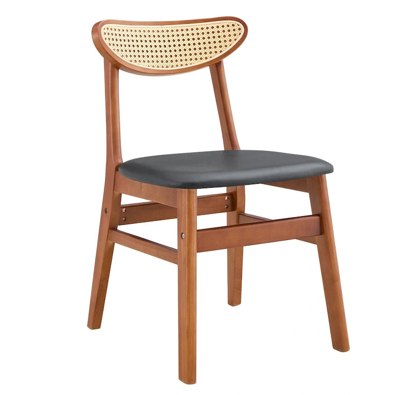 Set di 2 sedie da pranzo in legno con piccolo schienale curvo e cuscino in PU