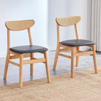 Set di 2 sedie da pranzo in legno con piccolo schienale curvo e cuscino in PU