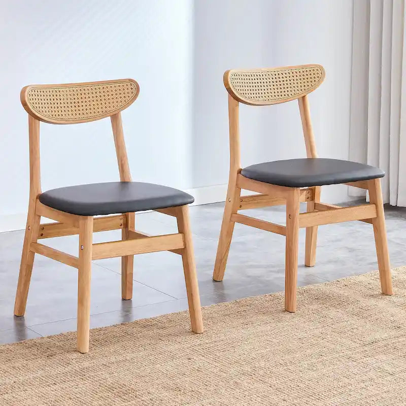 Set di 2 sedie da pranzo in legno con piccolo schienale curvo e cuscino in PU