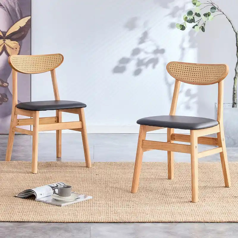 Set di 2 sedie da pranzo in legno con piccolo schienale curvo e cuscino in PU