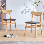 Set di 2 sedie da pranzo in legno con piccolo schienale curvo e cuscino in PU