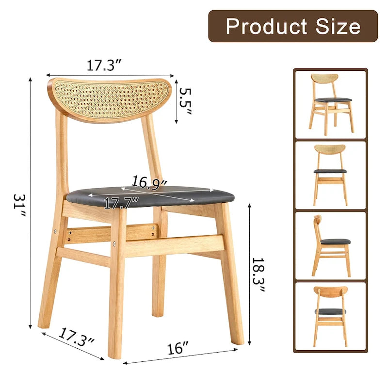 Set di 2 sedie da pranzo in legno con piccolo schienale curvo e cuscino in PU