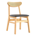 Set di 2 sedie da pranzo in legno con piccolo schienale curvo e cuscino in PU