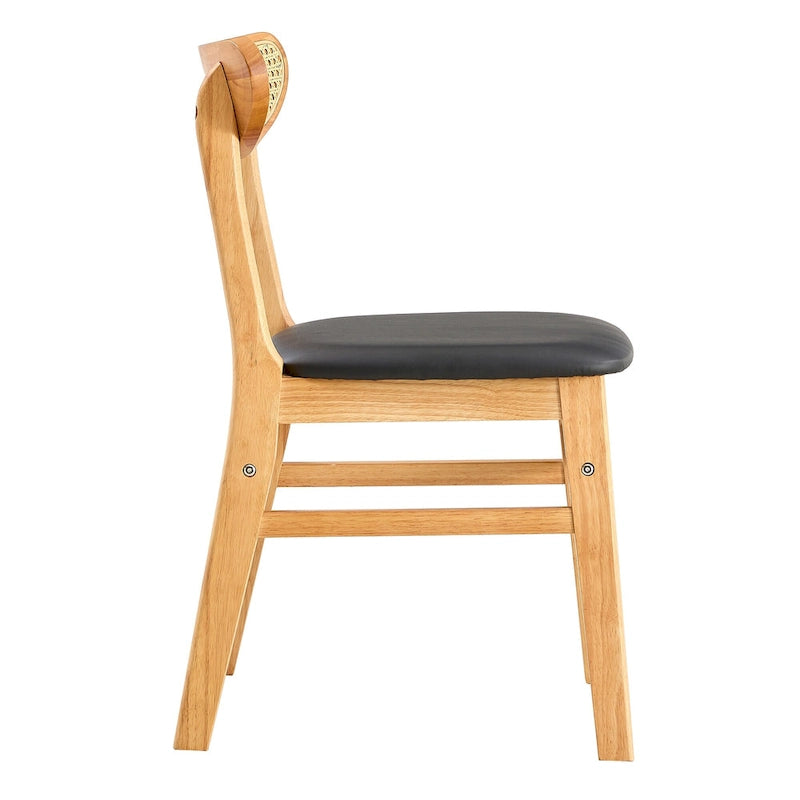 Set di 2 sedie da pranzo in legno con piccolo schienale curvo e cuscino in PU