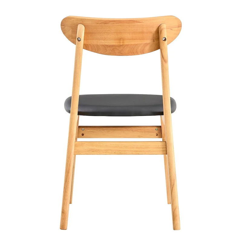 Set di 2 sedie da pranzo in legno con piccolo schienale curvo e cuscino in PU